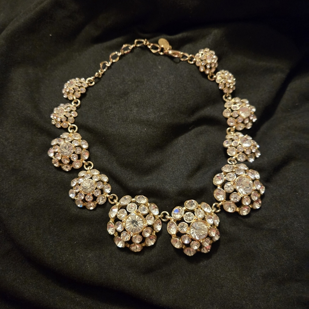 Gold Tone Floral Rhinestone Necklace